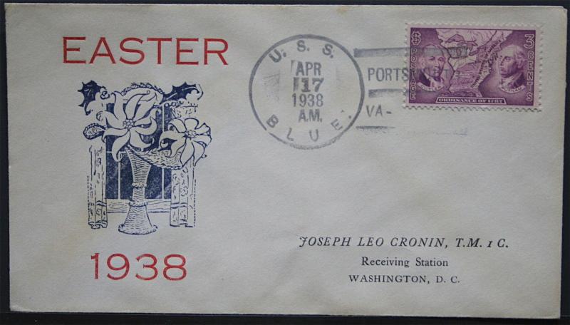 Naval Cover U S S Blue - Easter 1938 Portsmouth Va - Sunk Guadacanal  S403  S403 