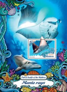 MALDIVES 2016 SHEET MANTA RAYS RAYAS MARINE LIFE mld161003b