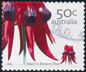 Australia 2005 50c Wildflowers - Sturt's Desert Pea Perf 13 S/A SG2534e Used (1)