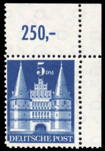 Germany #661a Cat$90, 1948 5m blue, type II, corner margin single, never hinged