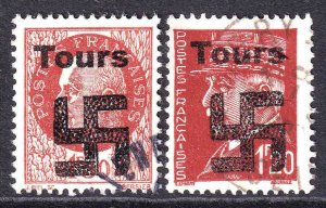 FRANCE TOURS OVERPRINTS USED F/VF TO VF SOUND x2 PETÁIN