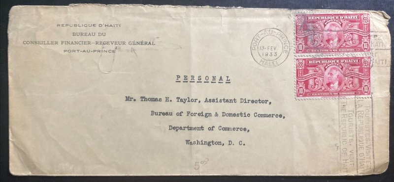 1933 Port Au Prince Haiti Financial Bureau Cover To Washington DC Usa 