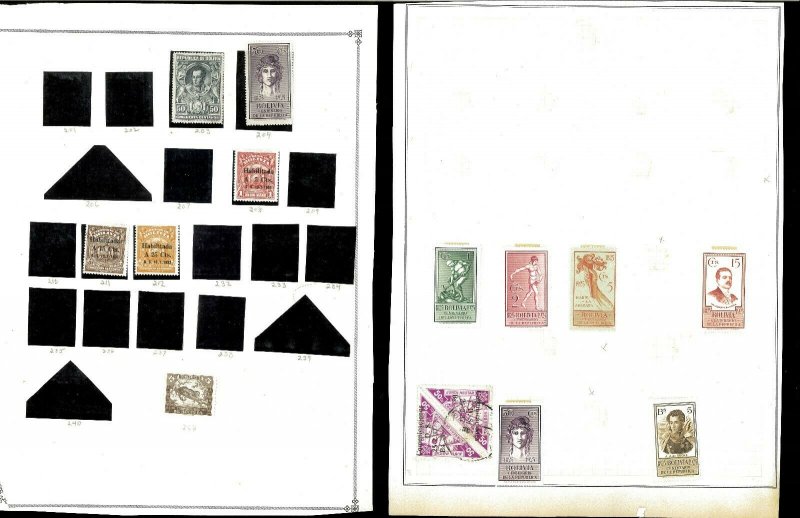 Bolivia 1925-1939 M & U Hinged & in Mounts on a Mix of Remaindered Pages.