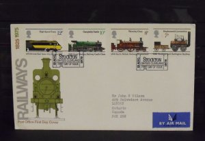 15463   GREAT BRITAIN   FDC # 749-752     Railways 1825-1975