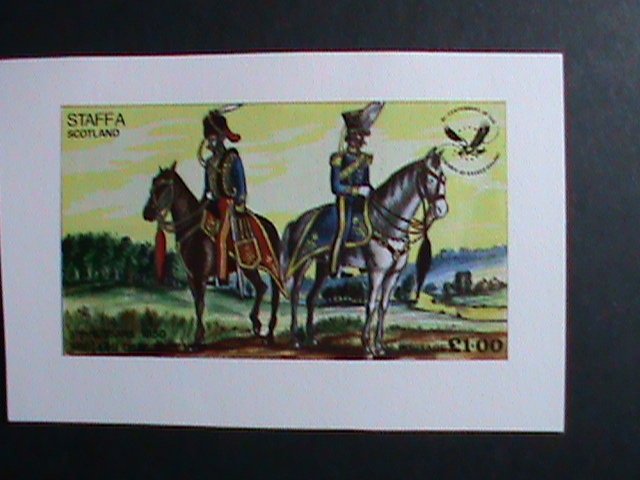 ​SCOTLAND-STAFFA STAMP-MILITARY SOLDIERS ON HORSE IMPERF-MNH S/S SHEET VF