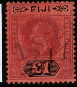 FIJI SG137 1914 £1 PURPLE & BLACK/RED FISCALLY USED