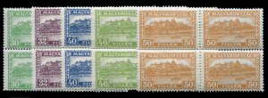 Hungary #437-441, 1928-31 Palace at Budapest, complete set in blocks of four,...