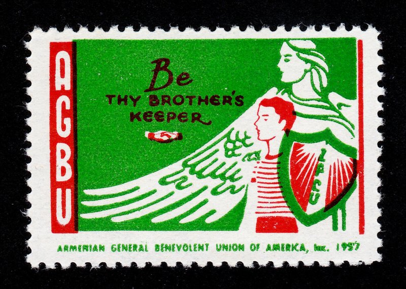 AGBU 'BE THY BROTHER'S KEEPER' ARMENIAN POSTER STAMP SEAL 1957 MNH-OG