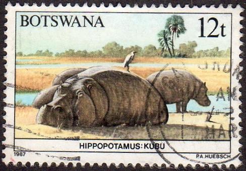 Botswana 412 - Used - 12t Hippopotamus (1987) (cv $4.00)