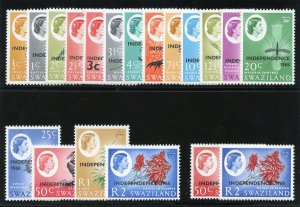 Swaziland 1968 QEII Independence set complete MNH. SG 142-160. Sc 143-159a.