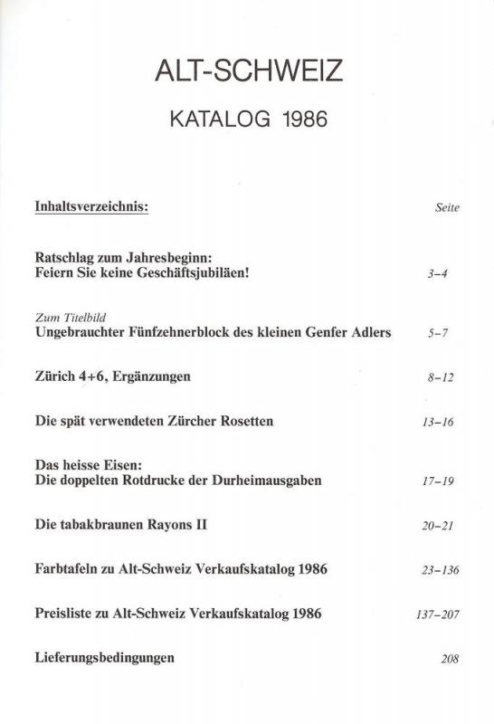 Honegger: Sale # Net Price  -  Alt Schweiz Katalog 1986, ...