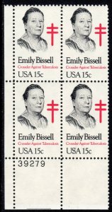 1980 Emily Bissell Plate Block Of 4 15c Postage Stamps, Sc# 1823, MNH, OG