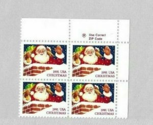 *SCOTT #2579 – 1991 29c Contemporary Christmas: Santa in Chim - ZIP BLOCK OF 4