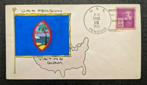1941 Hand Painted USS Penguin Weigand Guam Naval Cover 