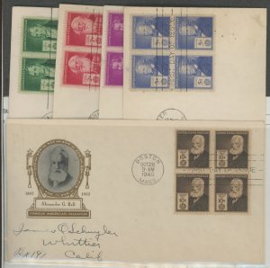 US 889-893 1940 1c to 10c Famous Inventors. Blocks of 4. Complete set of 5 on Cacheted FDCs.