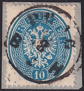 Austria - 1863 - Scott #20 - used on piece - PRAG B.H. pmk - colored eagle var.