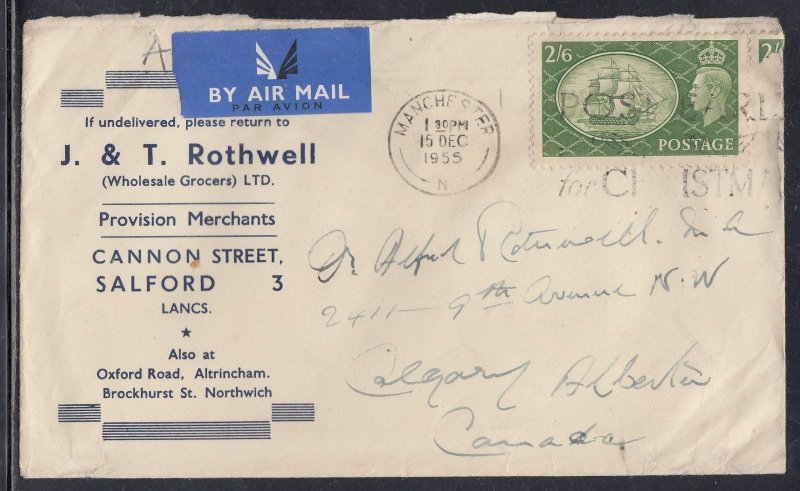 Great Britain - Dec 15, 1955 Manchester Air Mail Cover to Canada