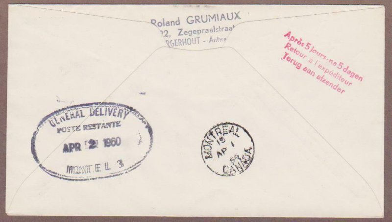 Belgium FFC - Brussels / Montreal Canada - 4/1/60 - I Combine S/H