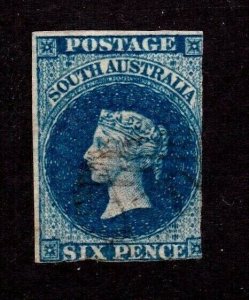 South Australia stamp #3, used, wmk. 6,  CV $200.00