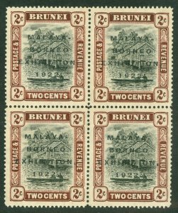 SG 52/c Brunei 1922. 2c black & brown. Unmounted mint block of 4, right side...