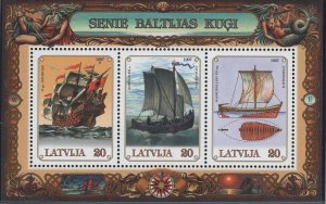 Latvia 1997 MNH Sc 444 Sheet of 3 20s Old Baltic Ships Joint