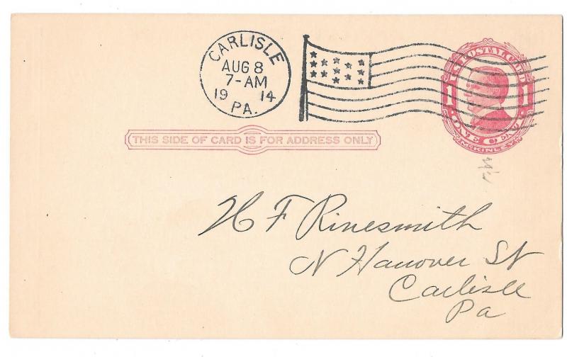 US UX24 Postal Stationery Card M.W.of A. Receipt Carlisle PA Flag Cancel 1914