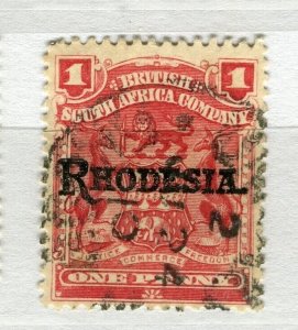 RHODESIA; 1905 early Springbok Optd issue fine used 1d. value