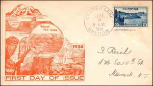 Scott 745 6 Cents Crater Lake WSE FDC Addressed Crater Lake Cxl Planty 743-7