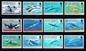 South Georgia 1994 Whales and Dolphins  Set of 12 MNH