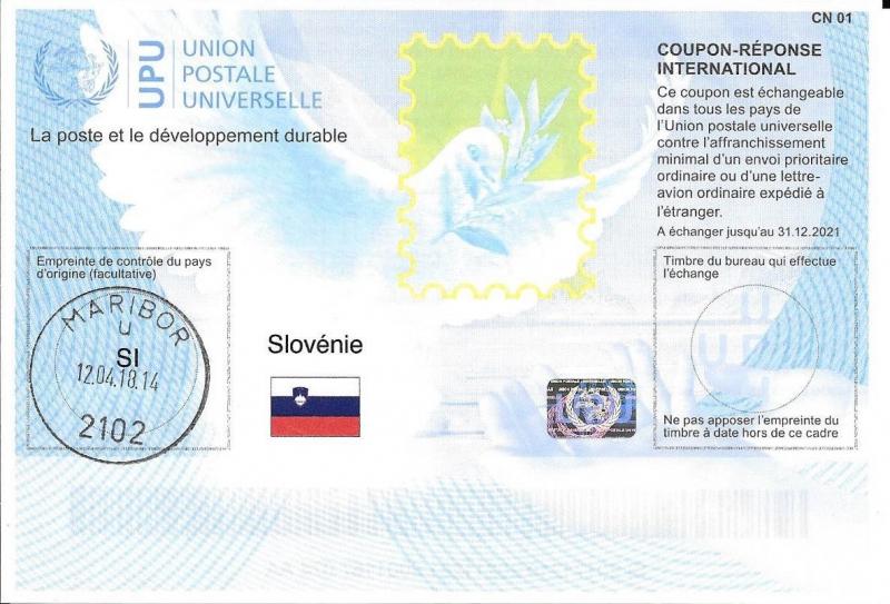 SLOVENIA - (IRC) INTERNATIONAL REPLY COUPON (exp. 31.12.2021) (POSTMARKED), MNH