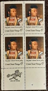 US Scott # 1364; 6c Chief Joseph from 1968; MNH, og; zip block of 4; VF;