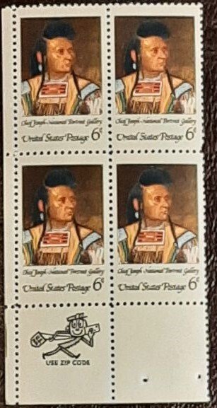 US Scott # 1364; 6c Chief Joseph from 1968; MNH, og; zip block of 4; VF;