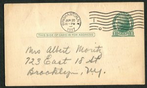 1917 US Postal Card Binghamton NY to Brooklyn Flatbush Swimming Movie Train