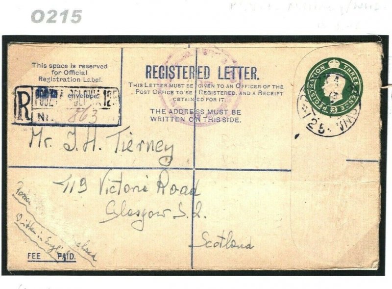 GB WW2 Cover Military POLISH FORCES *FPO 125*Italy Registered Glasgow 1945 O215 