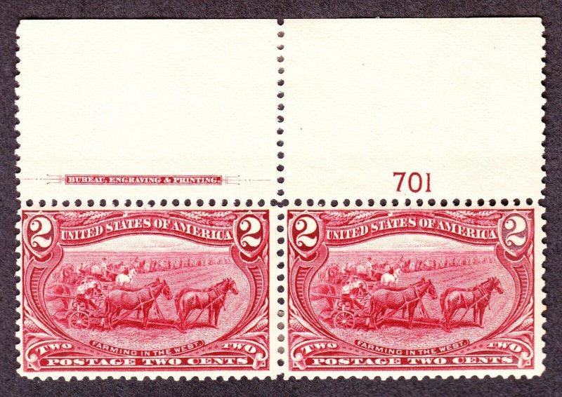 US 286 2c Trans-Mississippi Plate #701 Inscription Pair F-VF OG H SCV $60