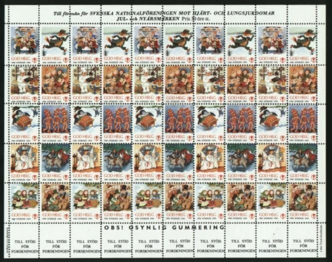 Sweden. Christmas Seal 1985/86. Mnh Full Sheet Unfolded. Christmas Songs 