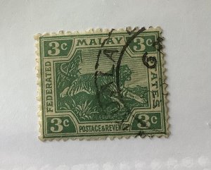 Malaya  1922 Scott 54 used - 3c,  Tiger