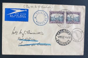 1937 Johannesburg South Africa Paqueboat Cover To Tristan Da Cunha HMS Carlish