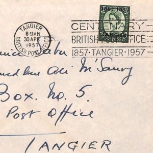 TANGIER Overprint GB QEII 1/3 WILDING Last Day Cover 1957 Centenary Slogan YO35