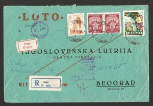 CROATIA-SERBIA-YUGOSLAVIA-OFFICIAL R COVER WITH PAIR POSTAGE DUE STAMPS-1965.