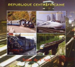 Central African Rep 2011 CTO Trains of Asia Steam Engines 4v M/S Rail Stamps