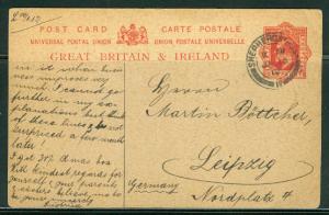 Great Britain H&G # 38C, pse postal card, used, issued 1911