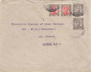 Iceland 4a (2) and 6a (2) King Christian X 1921 to London, England.  Small te...