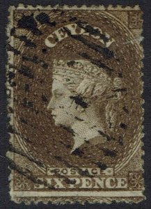 CEYLON 1861 QV 6D WMK STAR ROUGH PERF 14 TO 15½ USED