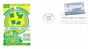 1948 FDC, #958, 5c Swedish Pioneers, Cachet Craft/Boll