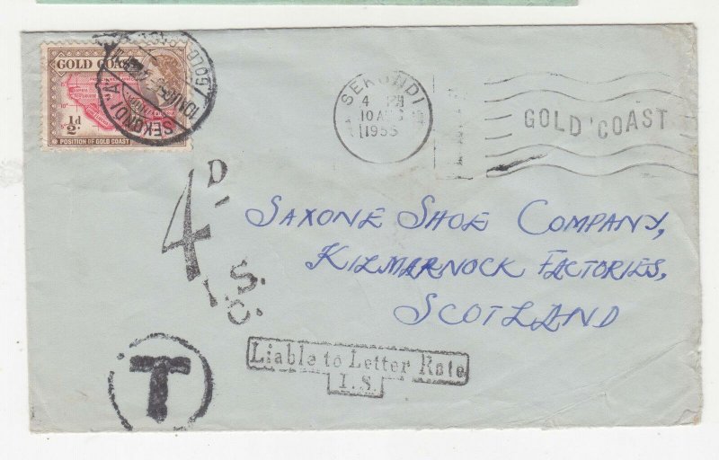 GOLD COAST, 1955 cover QE 1/2d., SEKONDI A to Scotland, LIABLE TO LETTER RATE