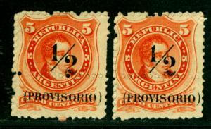 ARGENTINA 1882  RIVADAVIA  ½c on 5c vermilion -Perf. across middle -Sc#42b x2 MH