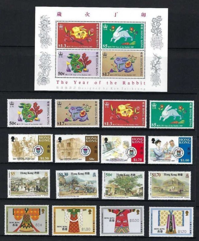 Hong Kong 1987 Year-Set (16v + 1ms, Cpt) MNH CV $110-