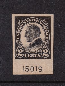 1923 HARDING 2c black imperf Sc 611 MNH OG plate number single Hebert $18 (C8