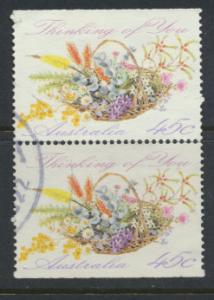 Australia SG 1318  Used pair- Greetings - Flowers top /bottom imperf